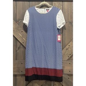 Vince Camuto‎ Foulard Border Shift Midi Dress Polka Dots Short Sleeve W 12 NWT